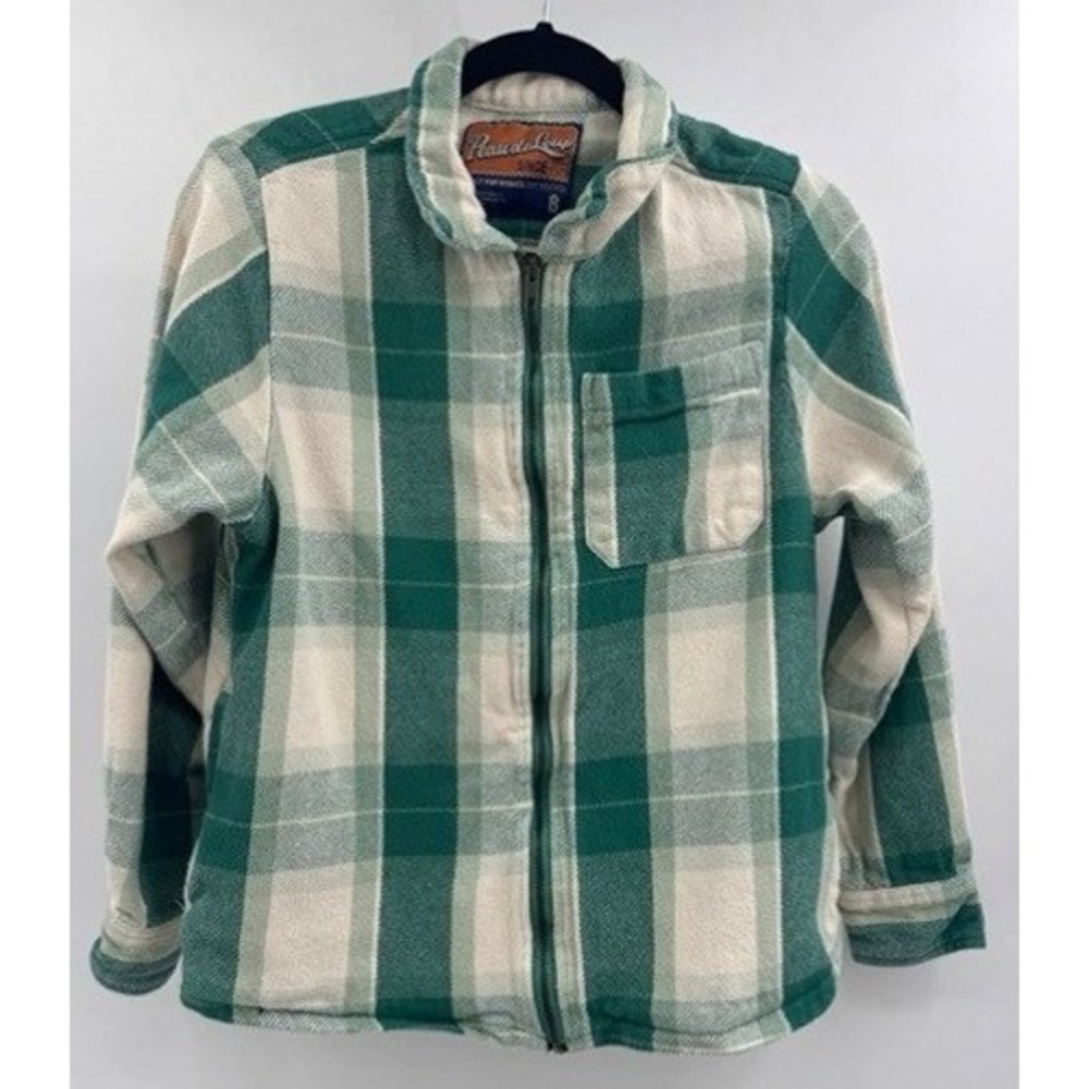 Peau de Loup Green Plaid Cotton Full Zip Flannel Jacket SZ 8 Cabin Outdoor